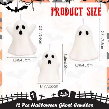 12 PCS Halloween Ghost Candles Spooky Candles White Floating Candles Halloween Decorative Tabletop C...
