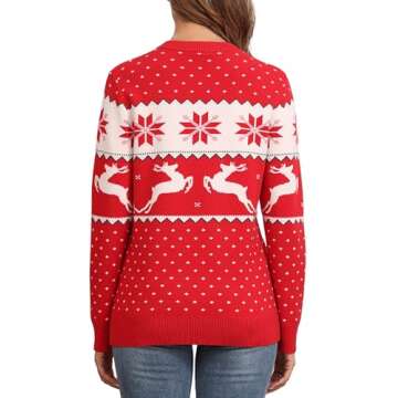 GRECERELLE Ugly Christmas Sweatshirts for Women Party Funny Santa Sweater Christmas Tree Long Sleeve Fall Sweaters for Women 2024 Red Snowflake & Reindeer-S