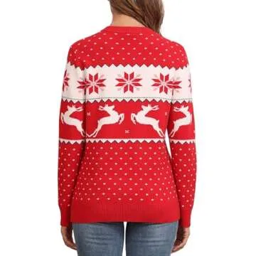 GRECERELLE Ugly Christmas Sweatshirts for Women Party Funny Santa Sweater Christmas Tree Long Sleeve Fall Sweaters for Women 2024 Red Snowflake & Reindeer-S
