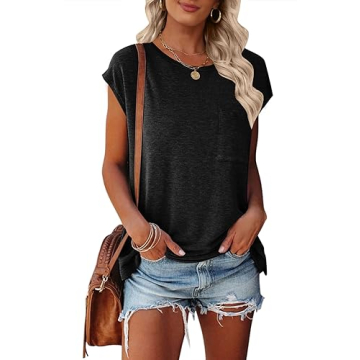 MEROKEETY Women's Casual Cap Sleeve T-shirts - Lightweight Summer Blouse for Comfort and Style