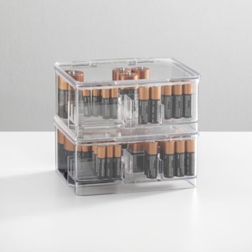 mDesign Stackable Battery Storage Organizer Box - Clear