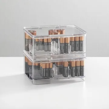 mDesign Stackable Battery Storage Organizer Box - Clear