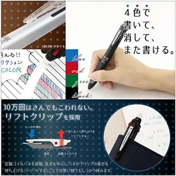 Pilot Frixion Ball Knock 4 Color Gel Ink Multi-Pen, Black (LKFB-80EF-B)