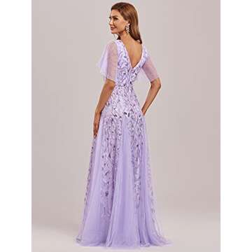 Ever-Pretty Women's Sequin Sparkly V-Neck Short Sleeve Maxi Evening Dress Lavender US08