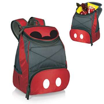 PICNIC TIME Disney Mickey Mouse PTX Backpack Cooler, Soft Cooler Backpack, Insulated Lunch Bag, (Red with Gray Accents)