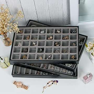 JACKCUBE DESIGN Jewelry Tray Organizer - Set of 4 Elegant Trays
