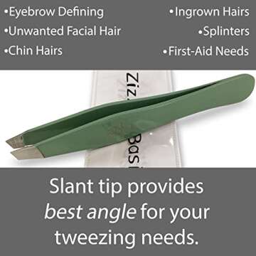 Tweezers – Surgical Grade Stainless Steel - Slant Tip for Expert Eyebrow Shaping and Facial Hair R...