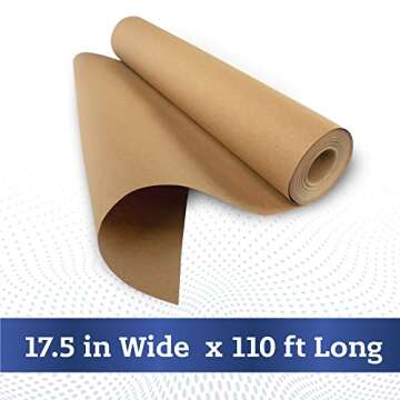 FIESTA WRAPS Brown Kraft Paper Roll 17.5 in x 1320 in (110 ft) Made in The USA - Brown Wrapping Paper Roll - Kraft Table Runner - Papel Craft