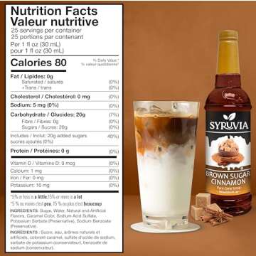 Syruvia Brown Sugar Cinnamon Syrup for Coffee 25.4 Ounces Brown Sugar Cinnamon Coffee Syrup Flavor,