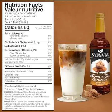 Syruvia Brown Sugar Cinnamon Syrup for Coffee 25.4 Ounces Brown Sugar Cinnamon Coffee Syrup Flavor,