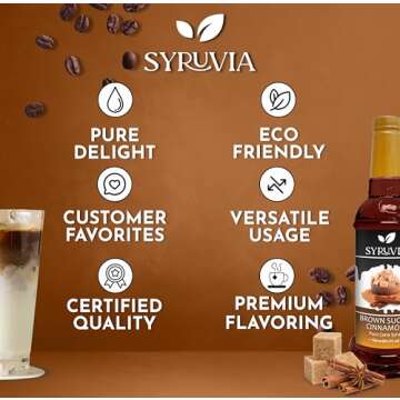 Syruvia Brown Sugar Cinnamon Syrup for Coffee 25.4 Ounces Brown Sugar Cinnamon Coffee Syrup Flavor,