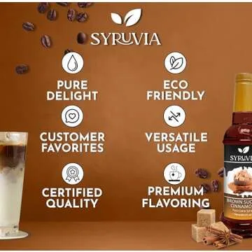 Syruvia Brown Sugar Cinnamon Syrup for Coffee 25.4 Ounces Brown Sugar Cinnamon Coffee Syrup Flavor,