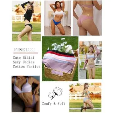 FINETOO 6 Pack Cotton Underwear for Women Cute Low Rise Bikini Panties High Cut Breathable Sexy Womens Cheeky S-XL