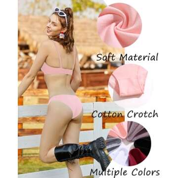 FINETOO 6 Pack Cotton Underwear for Women Cute Low Rise Bikini Panties High Cut Breathable Sexy Womens Cheeky S-XL