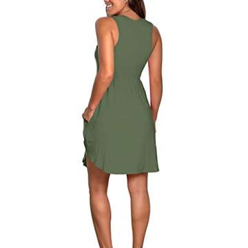 Atizon Casual Summer T Shirt Dress for Women V Neck Swing Elastic Tunic Short Sundress with Pockets