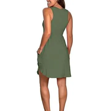 Atizon Casual Summer T Shirt Dress for Women V Neck Swing Elastic Tunic Short Sundress with Pockets