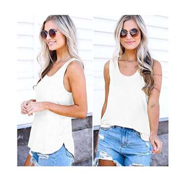 Women Shirts Sleeveless Summer Tunic Loose Fit Tank Tops (L, Solid White)