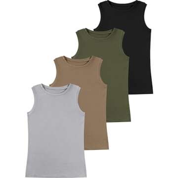 Ficerd 4 Pack Women's Sleeveless Tops, Casual Summer Loose Fit T Shirts Solid Color Tunic Tank Tops Ladies' Crew Neck Tee