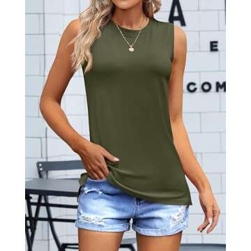 Ficerd 4 Pack Women's Sleeveless Tops, Casual Summer Loose Fit T Shirts Solid Color Tunic Tank Tops Ladies' Crew Neck Tee