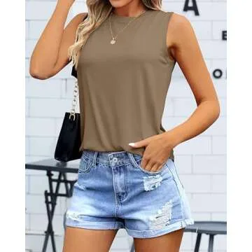 Ficerd 4 Pack Women's Sleeveless Tops, Casual Summer Loose Fit T Shirts Solid Color Tunic Tank Tops Ladies' Crew Neck Tee