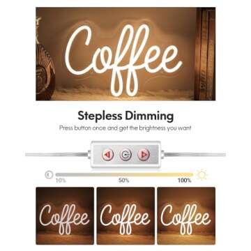 Coffee Neon Sign for Coffee Bar Sign, Stepless Dimmable LED Coffee Sign for Wall Coffee Decor for Coffee Station, Coffee Shop, Coffee Section, Coffee Art, Kitchen, Coffee Area, Gift