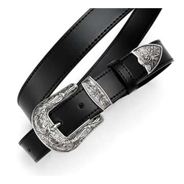 Black Belt Women - 1.1" CR Western Belts For Woman Leather Belts Cowboy Belt - Country Belts For Women with Vintage Buckle for Jeans