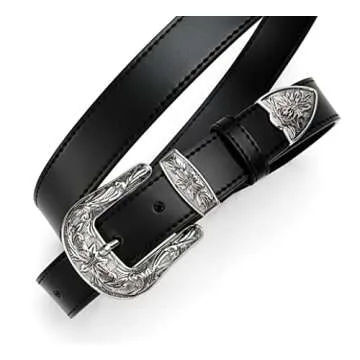 Black Belt Women - 1.1" CR Western Belts For Woman Leather Belts Cowboy Belt - Country Belts For Women with Vintage Buckle for Jeans