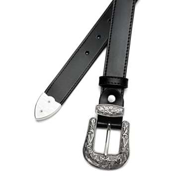 Black Belt Women - 1.1" CR Western Belts For Woman Leather Belts Cowboy Belt - Country Belts For Women with Vintage Buckle for Jeans
