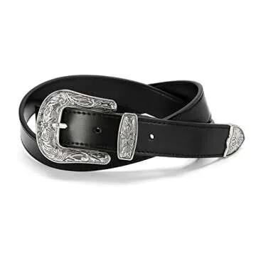 Black Belt Women - 1.1" CR Western Belts For Woman Leather Belts Cowboy Belt - Country Belts For Women with Vintage Buckle for Jeans