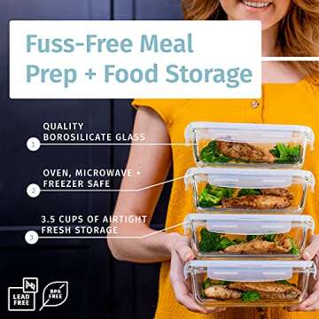 4-Pack 28oz Glass Food Storage Containers with Locking Lids - Premium Meal Prep Solutions
