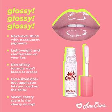 Lime Crime Wet Cherry Lip Gloss, Extra Extra Poppin - Clear - High Shine, Non-Sticky Gloss - Cherry ...