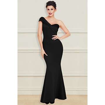 Grace's Secret Women's Sexy One Shoulder Ponti Gown Mermaid Evening Maxi Party Dress
