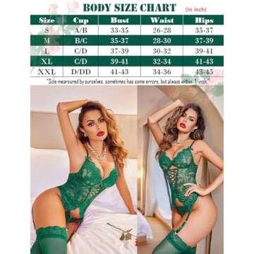 Avidlove Womens Lingerie Set Lace Halter V Neck Bodysuit with Garter Belts Teddy Sleepwear Green M