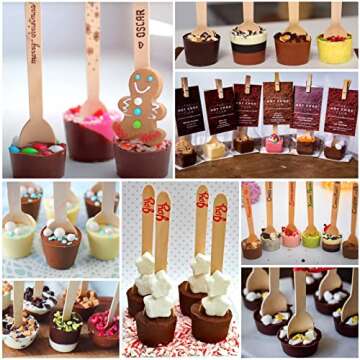 Hot Chocolate Spoons Making Supplies, 50 Pcs Disposable Wooden Spoon for Hot Cocoa Candy Baking
