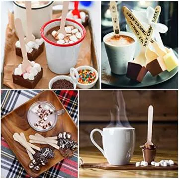Hot Chocolate Spoons Making Supplies, 50 Pcs Disposable Wooden Spoon for Hot Cocoa Candy Baking