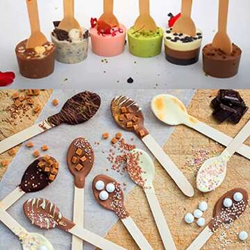 Hot Chocolate Spoons Making Supplies, 50 Pcs Disposable Wooden Spoon for Hot Cocoa Candy Baking