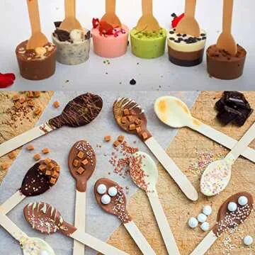 Hot Chocolate Spoons Making Supplies, 50 Pcs Disposable Wooden Spoon for Hot Cocoa Candy Baking