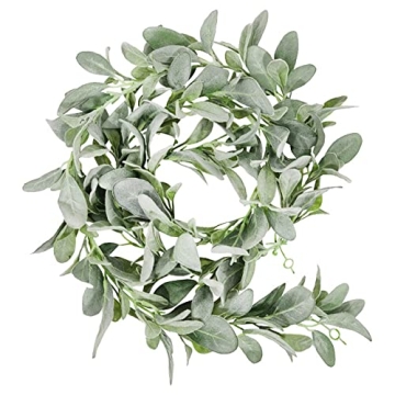 Quadow Artificial Lamb's Ear Greenery Garland, 6 Ft Long Artificial Lambs Ear Garlands Room Decor Green Leaves Vines Garland Home Party Garden Decor