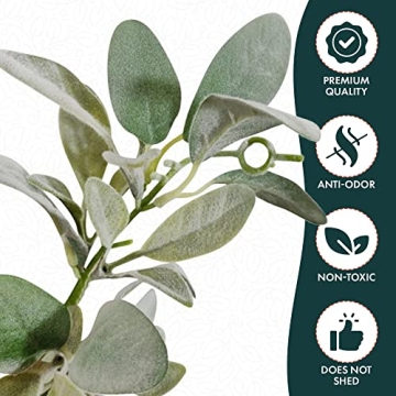 Quadow Artificial Lamb's Ear Greenery Garland, 6 Ft Long Artificial Lambs Ear Garlands Room Decor Green Leaves Vines Garland Home Party Garden Decor