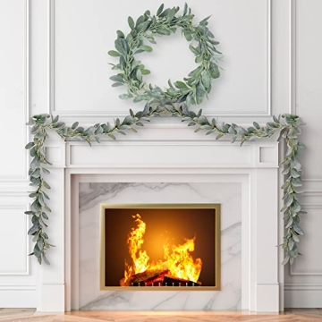 Quadow Artificial Lamb's Ear Greenery Garland, 6 Ft Long Artificial Lambs Ear Garlands Room Decor Green Leaves Vines Garland Home Party Garden Decor