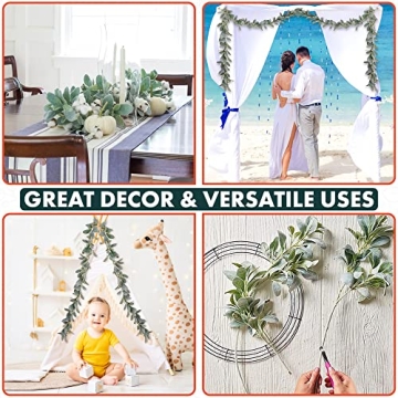 Quadow Artificial Lamb's Ear Greenery Garland, 6 Ft Long Artificial Lambs Ear Garlands Room Decor Green Leaves Vines Garland Home Party Garden Decor