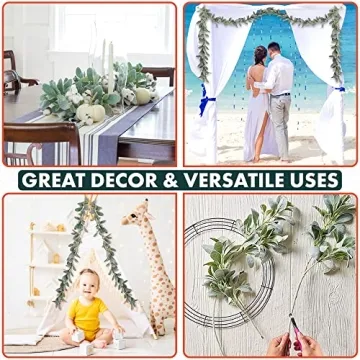 Quadow Artificial Lamb's Ear Greenery Garland, 6 Ft Long Artificial Lambs Ear Garlands Room Decor Green Leaves Vines Garland Home Party Garden Decor