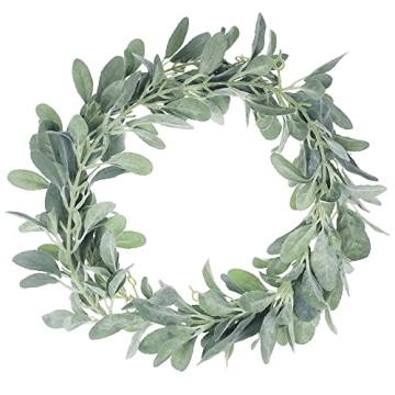 Quadow Artificial Lamb's Ear Greenery Garland, 6 Ft Long Artificial Lambs Ear Garlands Room Decor Green Leaves Vines Garland Home Party Garden Decor