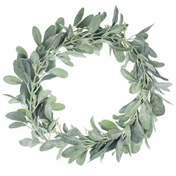 Quadow Artificial Lamb's Ear Greenery Garland, 6 Ft Long Artificial Lambs Ear Garlands Room Decor Green Leaves Vines Garland Home Party Garden Decor