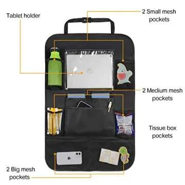 JUCAINHI Car Storage Organizer 2 PCS,Car Backseat Organizer for Kids Durable Waterproof Oxford Fabric with Touchable Tablet Holder 8 Mesh Pockets and 2 Pockets for Snacks Toys,Car Travel Accessories