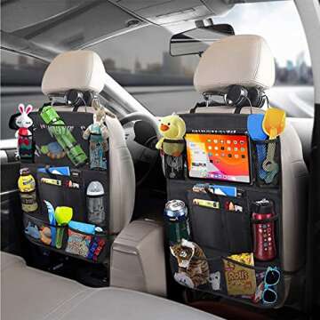 JUCAINHI Car Storage Organizer 2 PCS,Car Backseat Organizer for Kids Durable Waterproof Oxford Fabric with Touchable Tablet Holder 8 Mesh Pockets and 2 Pockets for Snacks Toys,Car Travel Accessories