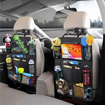 JUCAINHI Car Storage Organizer 2 PCS,Car Backseat Organizer for Kids Durable Waterproof Oxford Fabric with Touchable Tablet Holder 8 Mesh Pockets and 2 Pockets for Snacks Toys,Car Travel Accessories