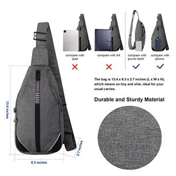 WATERFLY Small Crossbody Sling Backpack Anti Theft Backpack for Traveling Chest Bags for Men&Women Multipurpose Casual Daypack Hiking Shoulder Bag (Gray)