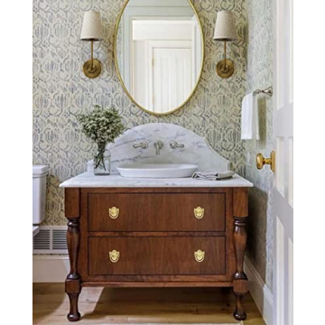 Pathson Set of 2 Vintage Wall Sconces Linen Fabric Shade, Bathroom Vanity Lights Brass Finish, Industrial Wall Mounted Fixtures for Bedroom Living Room (Antique)