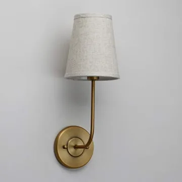 Pathson Set of 2 Vintage Wall Sconces Linen Fabric Shade, Bathroom Vanity Lights Brass Finish, Industrial Wall Mounted Fixtures for Bedroom Living Room (Antique)
